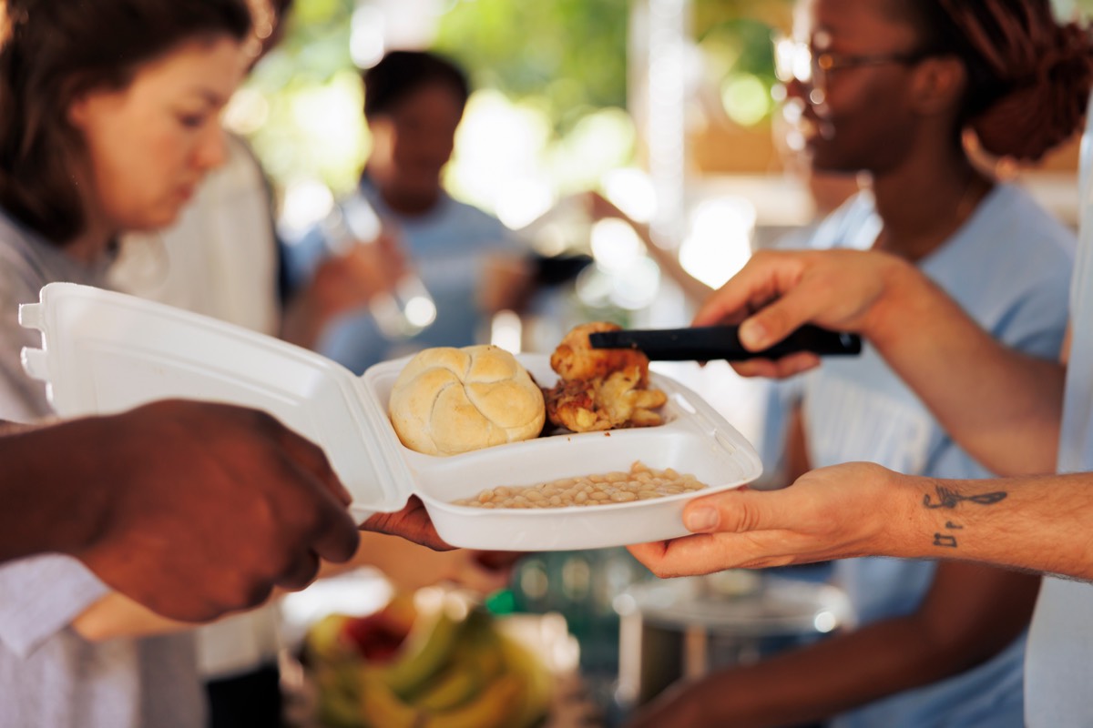 Volunteers preparing the day's meals.